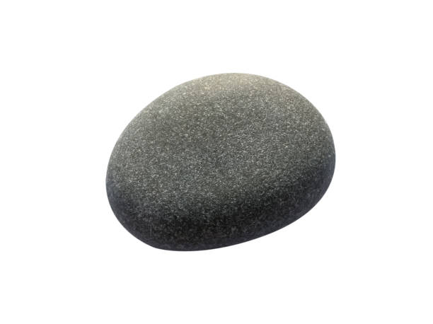 Stone isolated on white background, Grey Sea pebble with texture surface ,Top view Rock sea from beach with clipping path, Single Cobblestone.Element Concept for Zen,Spa,Cosmetic Advertising