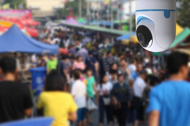 CCTV tool in outdoor market fair Equipment for security systems and have copy space for design.