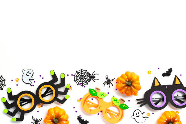 istock Halloween decorations on white background. Halloween concept. Flat lay, top view, copy space. 2167358243