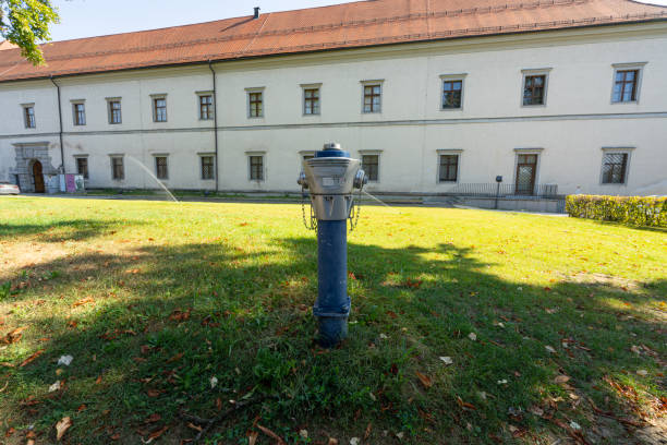 Linz, Austria. August 12, 2024.  panoramic view of the castle on the hill in the city center
