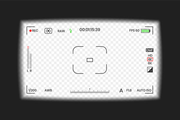 Camera viewfinder video or photo frame recorder flat style design vector illustration. Camera viewfinder video or photo frame recorder flat style design vector illustration. Digital camera viewfinder with exposure settings and focusing grid template. cctv camera overlay stock illustrations