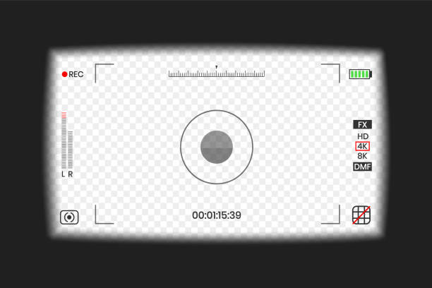 Camera viewfinder video or photo frame recorder flat style design vector illustration. Camera viewfinder video or photo frame recorder flat style design vector illustration. Digital camera viewfinder with exposure settings and focusing grid template. cctv camera overlay stock illustrations