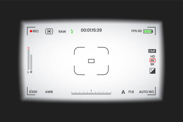 Camera viewfinder video or photo frame recorder flat style design vector illustration. Camera viewfinder video or photo frame recorder flat style design vector illustration. Digital camera viewfinder with exposure settings and focusing grid template. cctv camera overlay stock illustrations