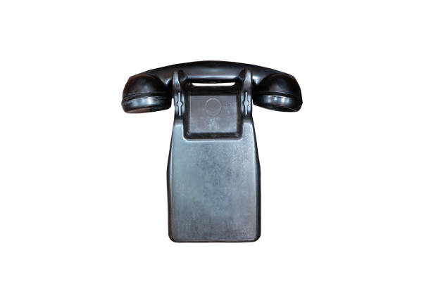 vintage corded telephone isolated on white background