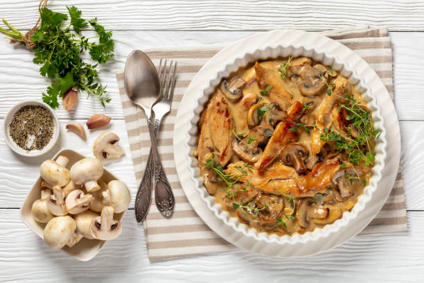 istock chicken stroganoff in a baking dish, top view 2167370823