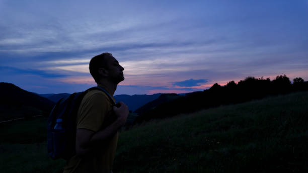 istock Man walking in nature during blue hour time. 2167371386