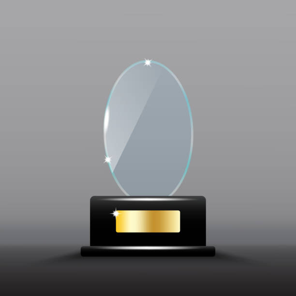 istock Glass trophy award. Oval crystal shape. Black base with gold plate. Elegant vector design. 2167380955