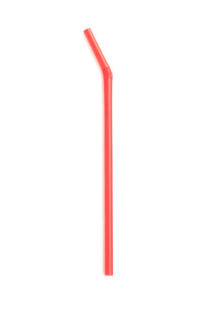 istock Red plastic straw isolated on white background, Plastic drinking straw 2167386017