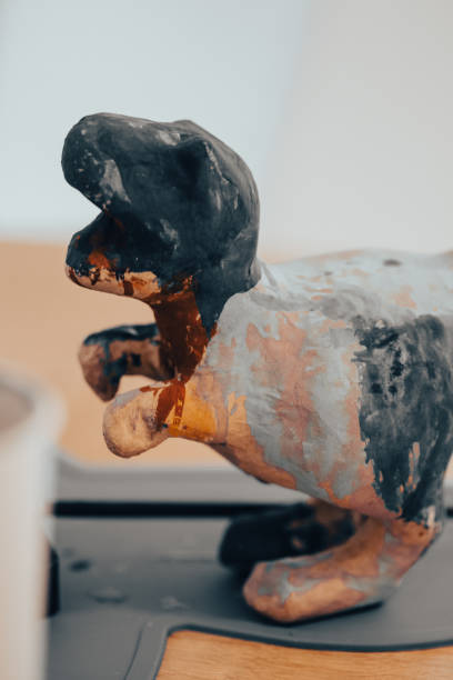 istock Hand painted paper craft toy dinosaur 2167388775