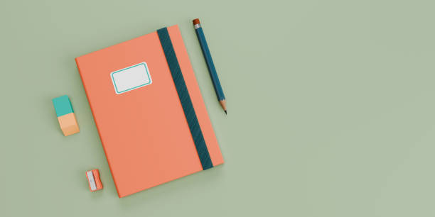 School supplies on green background.