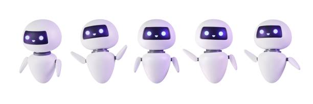 stockillustraties, clipart, cartoons en iconen met chat bot set - robot