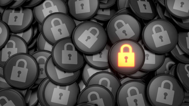 istock Unique yellow lock. Stand out from the crowd concept. Big data security. Safe your data. Internet security and privacy concept. 3d illustration 2167405689