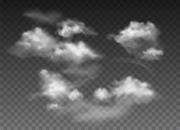 vektor realistische wolken im himmel überlagerungseffekt isoliert auf dunklem hintergrund - wolken stock-grafiken, -clipart, -cartoons und -symbole