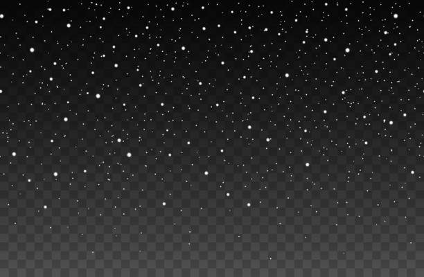 Vector realistic falling snow vector overlay effect in seamless pattern on dark background
