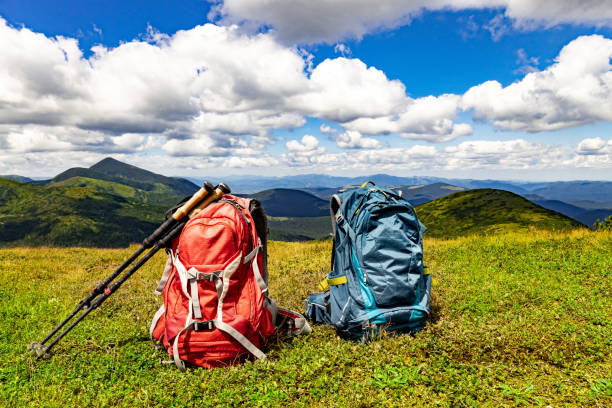 istock Hiking in the mountains with a backpack and walking poles. 2167421931