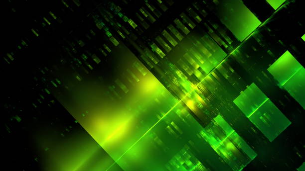 istock Dynamic green geometric patterns blend with light to form a vivid digital landscape that evokes a sense of depth and technology. 3d render 2167425287