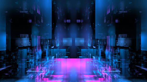 istock Vivid display of abstract patterns and bright colors representing a futuristic environment with luminous elements and geometric shapes. 3d render 2167425316