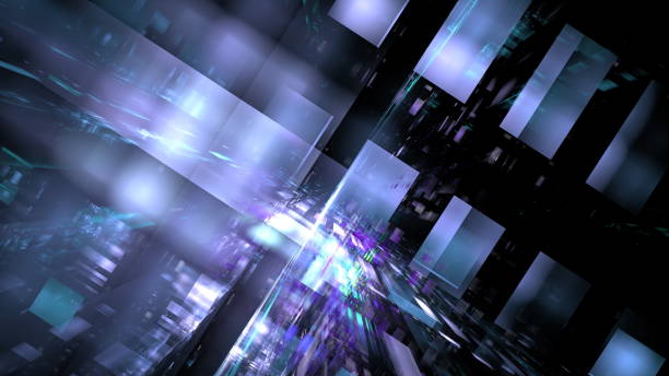 istock Colors and light blend in an abstract digital world filled with geometric shapes, creating a vivid sense of depth and movement. 3d render 2167425319