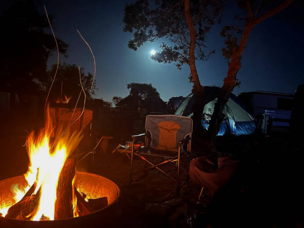 istock Illuminated tent at night with campfire 2167427717