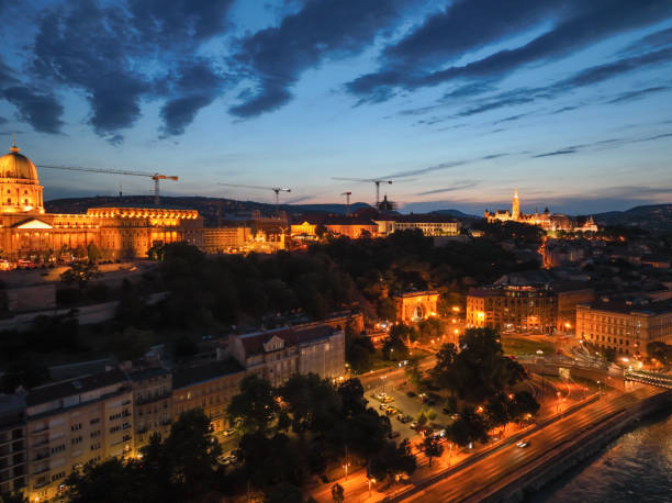 istock Budapest Hungary aerial view sunset night 2167428668