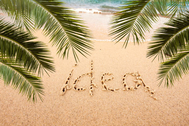 istock the inscription Idea on the seashore with palm trees 2167429560