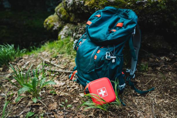 istock Stay safe in the great outdoors with our adventure backpack and first aid kit. Be prepared for any hiking emergency on the forest trail with essential gear and medical supplies 2167432410