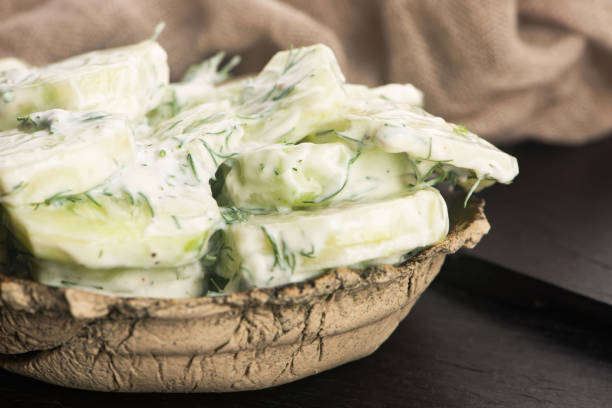 Cucumber salad with sour cream and dill