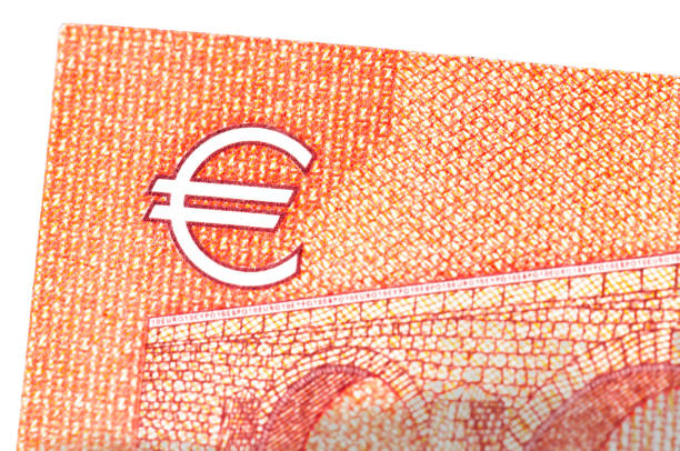 Close-up of the Euro symbol in the top left corner of a Ten Euro banknote.