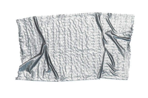 istock Gray vinyl scotch tape isolated on white background. Torn horizontal silver grey sticky tape, adhesive piece 2167438014