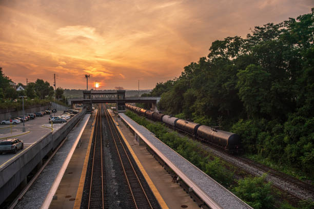 Hamilton, Ontario - West Harbour Station - Freight Train passing through Station