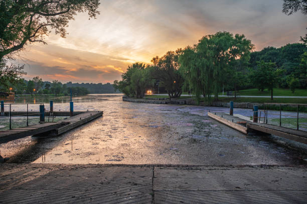 Hamilton, Ontario - Blue-Green Algae in Bayfront Park at Sunset