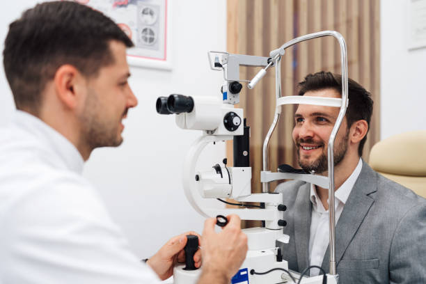 istock Man at eye vision medical check up 2167443379