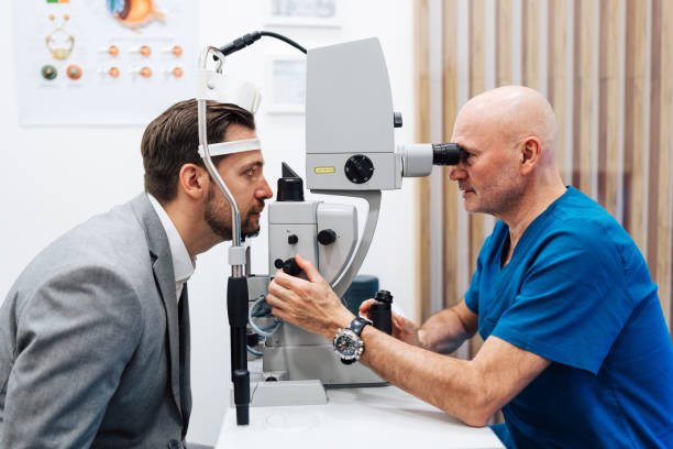 istock Man at eye vision medical check up 2167443511