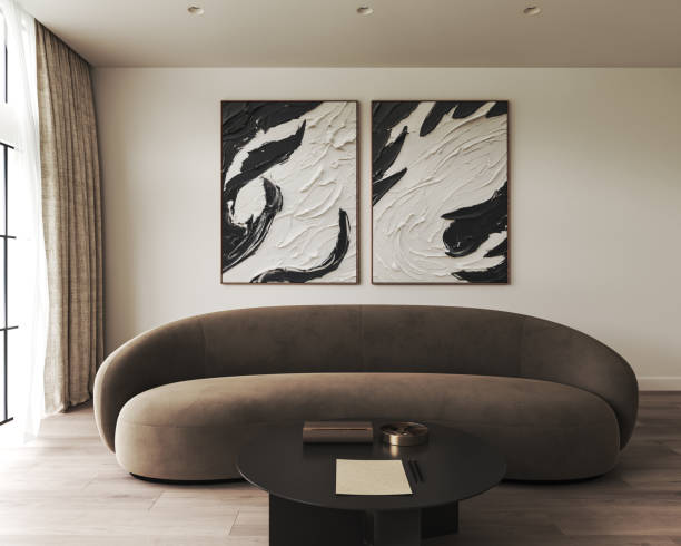 istock Modern minimalist living room with stylish lighting and comfortable sofa, creating chic atmosphere, 3d rendering 2167444121