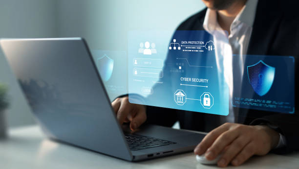 proteggersi dagli attacchi informatici e dai dati personali. protezione dell'accesso ai dati. concetto di protezione della sicurezza informatica. - sicurezza-di-rete foto e immagini stock