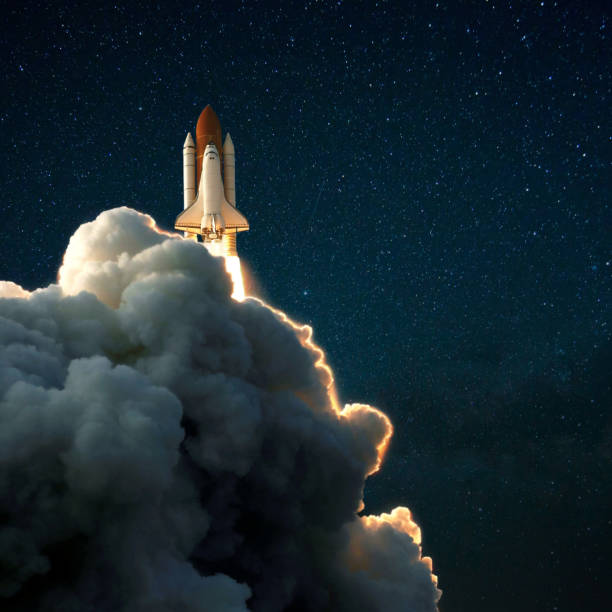 istock Space rocket shuttle takes off into the starry sky, Spaceship explores space 2167449282