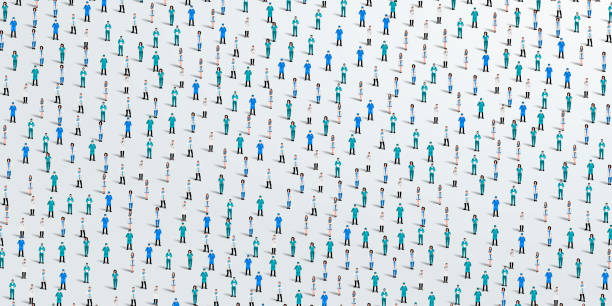 istock A large group of doctors on white background. Doctor people crowd seamless background. Doctors day concept. Vector illustration 2167450777