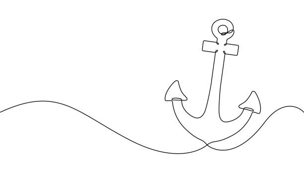 Nautical Anchor Continuous Line Drawing with Editable Stroke and Copy Space Continuous line drawing of a nautical anchor. This illustration has an editable stroke for easy editing and copy space for text. anchor chain stock illustrations