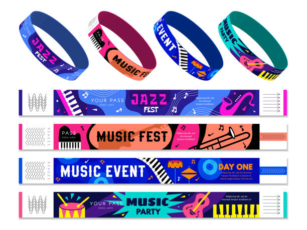 Bracelets tickets. Entrance on events party control bracelets design templates recent vector pictures set authors graphics