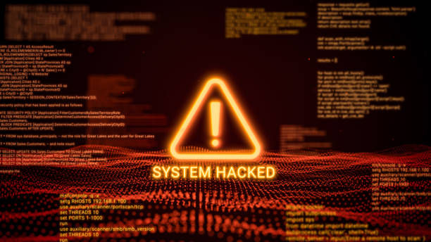 istock Business server show security hacked alert warning sign, Hacker access private confidential database, Cyber attack data protection system exploit concept, hacking computer tech screen 3d rendering 2167474687
