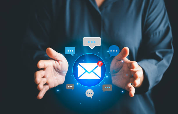 istock Business utilized electronic mail as key technology for communication, sending marketing messages and letters through cyberspace to maintain contact with clients. electronic mail, cyberspace, letter. 2167476411