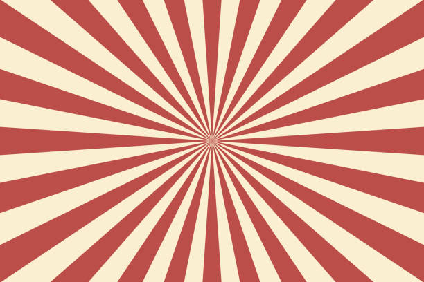illustrazioni stock, clip art, cartoni animati e icone di tendenza di sfondo del circo dell'illustrazione vettoriale dei raggi beige rossi a spirale. modello radiale vintage con raggi di sole o striscia a stella a raggiera. scenario circense, carnevale, fiera estiva o chapiteau - festival tradizionale