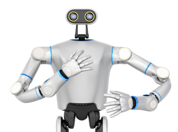 Front view of Humanoid AI Robot isolated on white background. 3D rendering image.