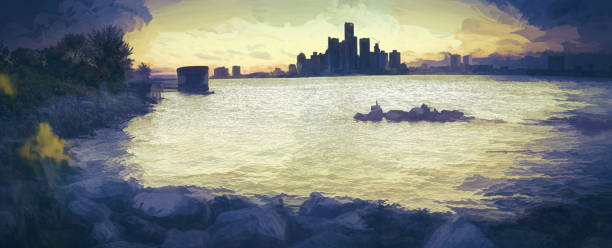 istock The Detroit Abstract Skyline at Dusk 2167487312