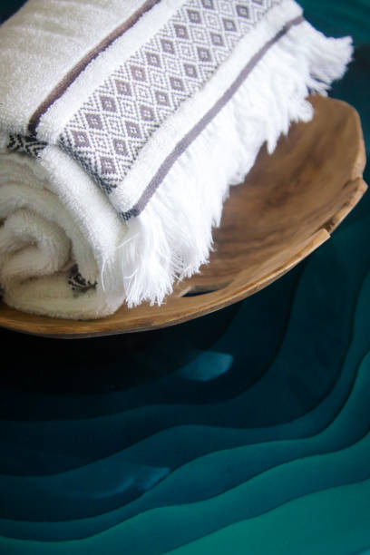 istock Home interior cotton towels with embroidered ethnic boho pattern in maldives luxury hotel resort villa 2167499237