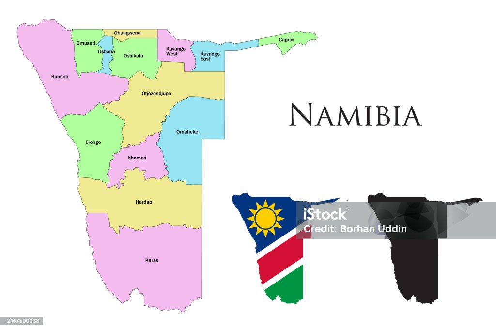 Namibia Districs Namibia Administrative Divisions Namibia Flag And Map Illustration ...