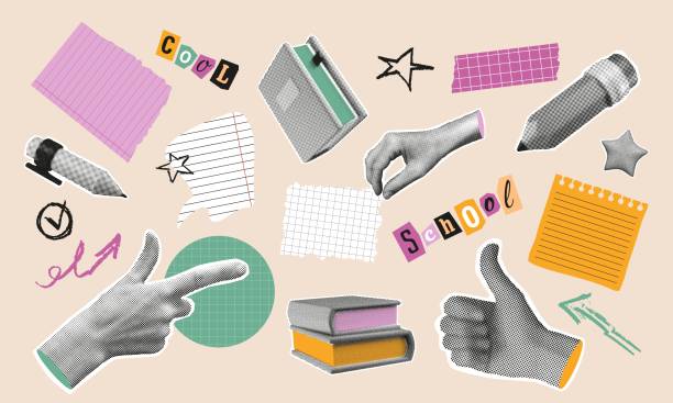 zestaw naklejek szkolnych. - papierkowa robota obrazy stock illustrations