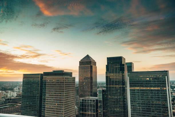 London Financial Hub view across the River Thames from Greenwich Peninsula, London, England, June 25, 2022