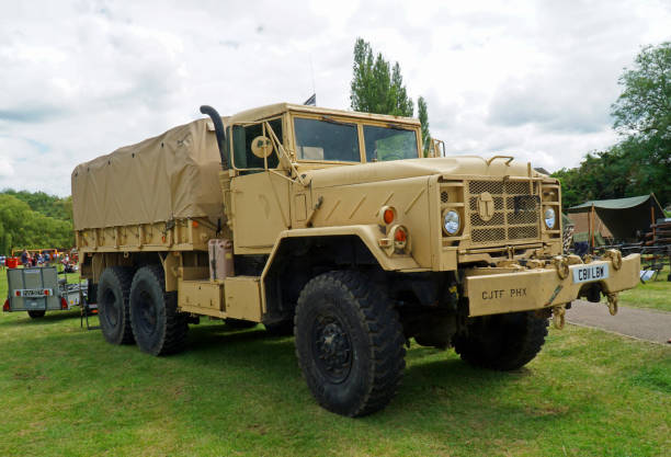 St Neots, Cambridgeshire, England -  June  23, 2024:  Six wheel 5 ton military cargo truck