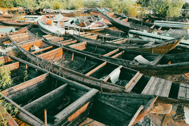 Old abandoned boat on the shore